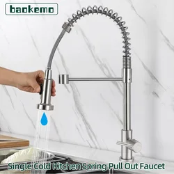 Baokemo Stainless Steel Kitchen Faucet Spring Pull Out Single Cold Rotatable Vegetable Basin Sink Faucet