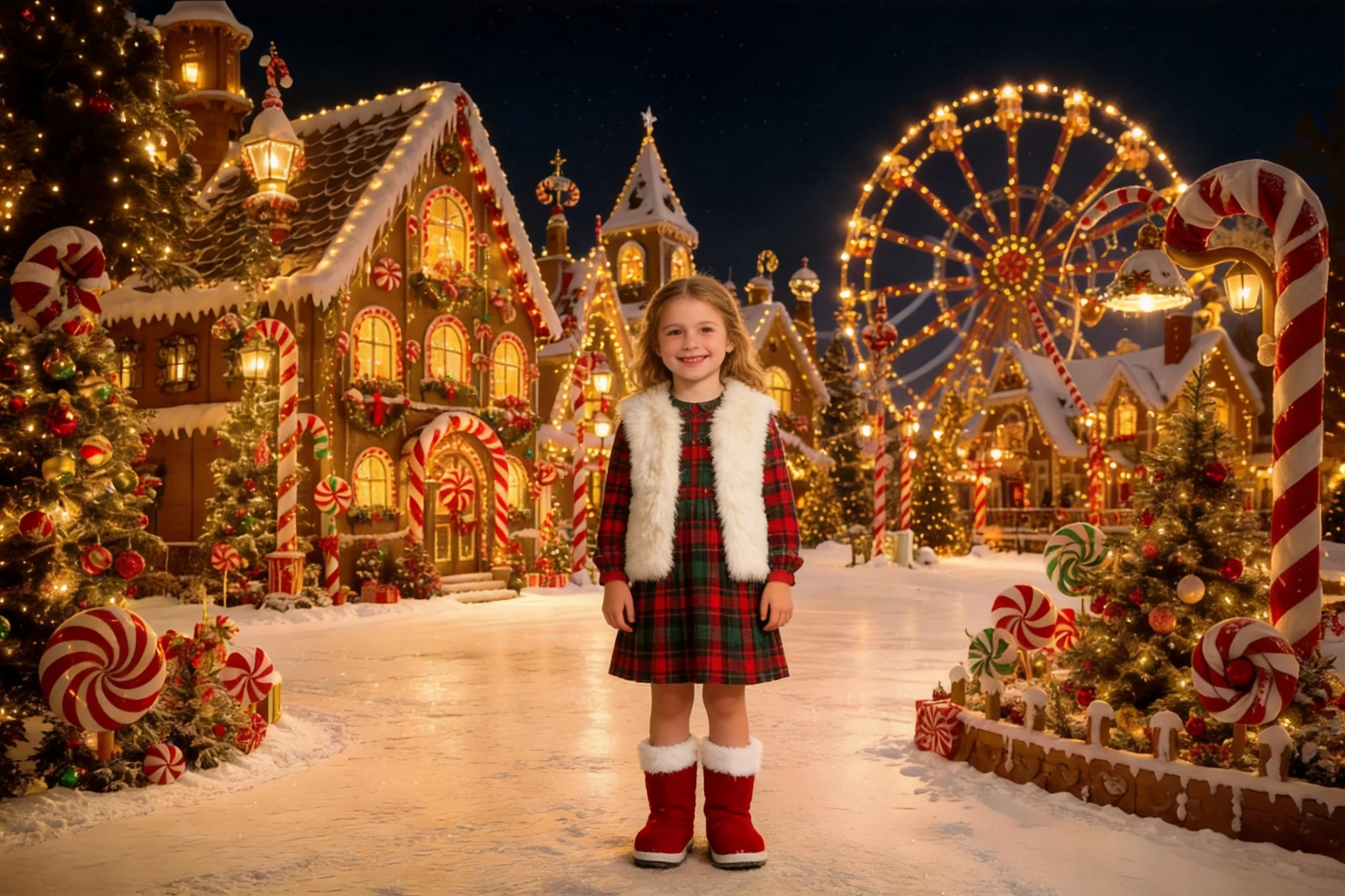 Warm Whimsical Gingerbread Candy Christmas Cookie House Lollipop Photo Backdrop For Kids Adults Family Baby Portrait Shot