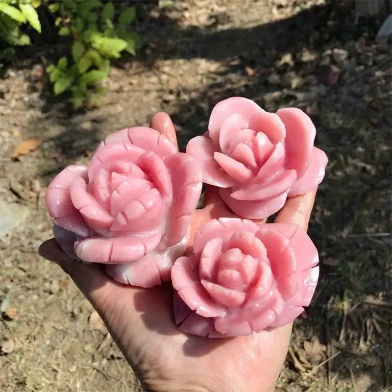 3inch Natural Pink Opal Flower Carving Witchcraft Ornaments Home Decoration Accessories Room Decor Gift 1pcs