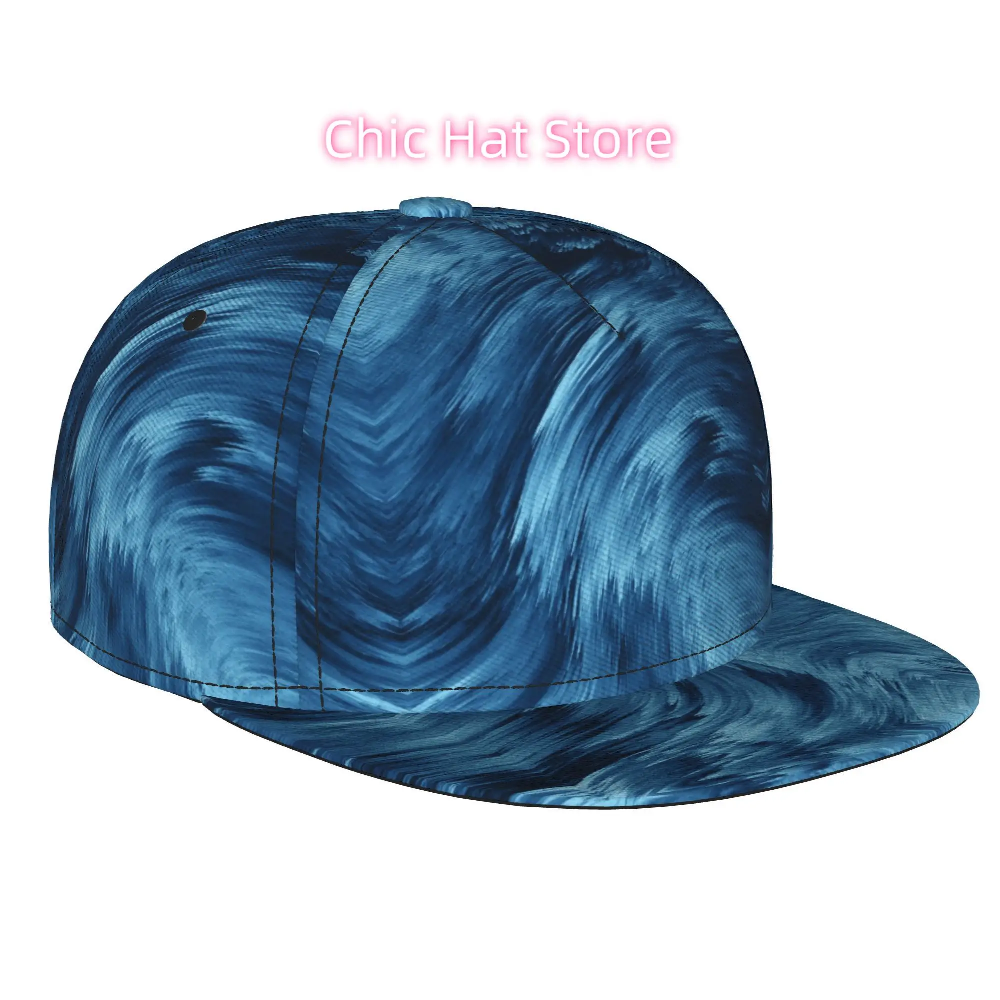 1pc Blue Swirl Brush Texture Fully Printed Hip-hop Caps, Baseball Caps, Stylish Flat-brimmed Baseball Caps, Golf Capssports Outd