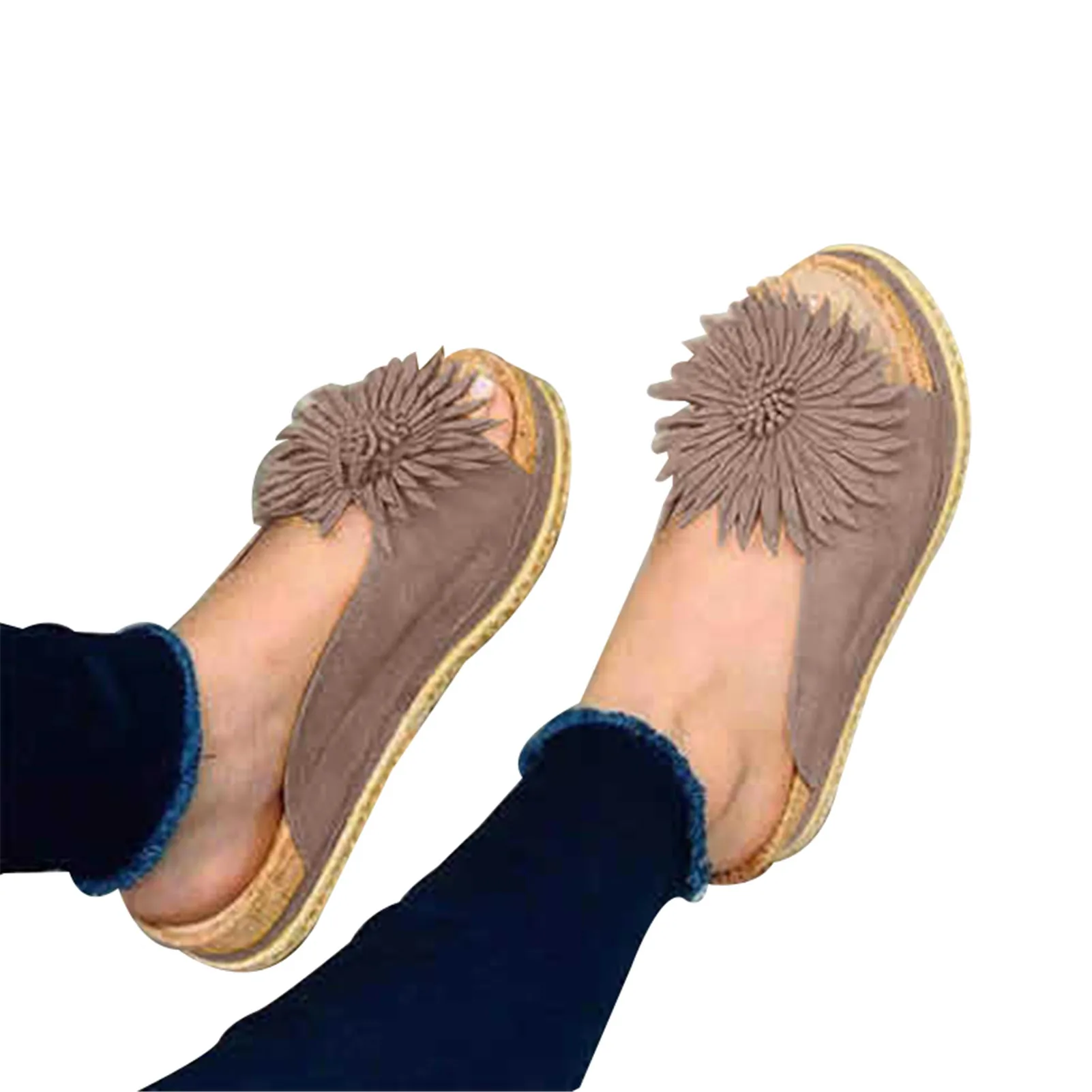 Women Elegant Flower Slip On Sandals Beach Comfy Boho Sunflower Platform Slippers Open Toe Shoes PU Leather