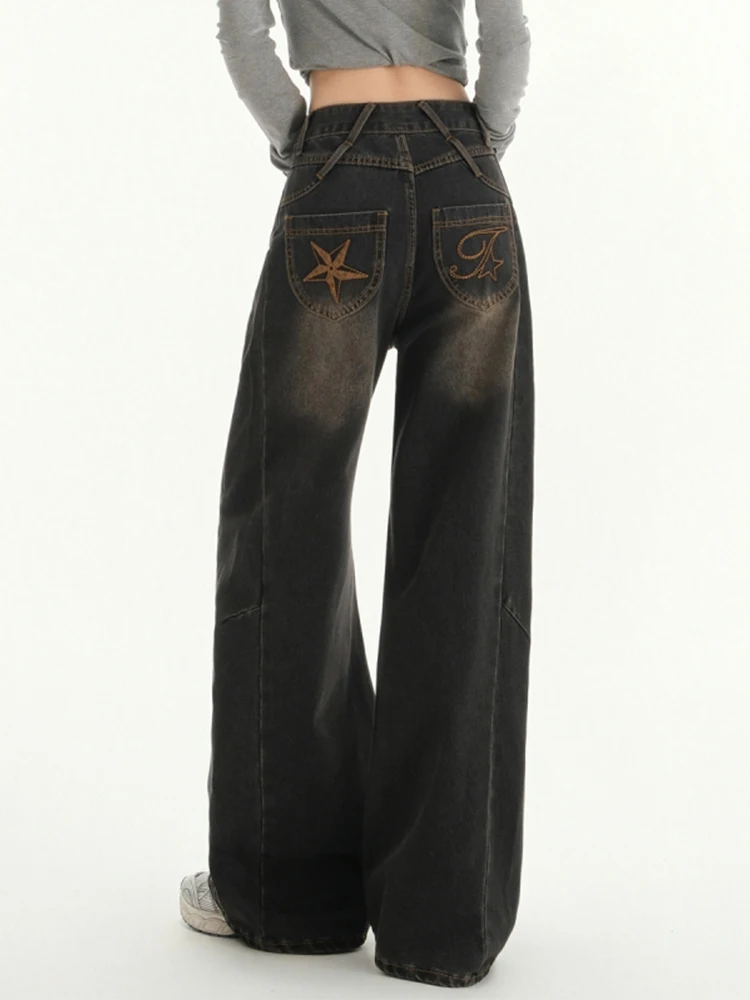 

Зимние женские джинсовые брюки Y2K Широкий крой Мешковатые джинсы Корейский гранж Харадзюку Ковбой Высокое качество Вышивка Новые брюки Мужские джинсы