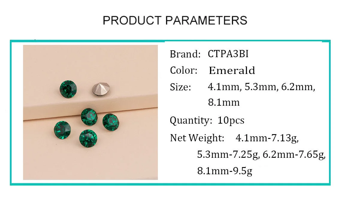 10PCS Smaragd DIY Handwerk Glas Strass Runde Nagel Dekorationen Zubehör Perlen Grün Ornament Kristall Strass Für Kleidungsstück – Detail 1