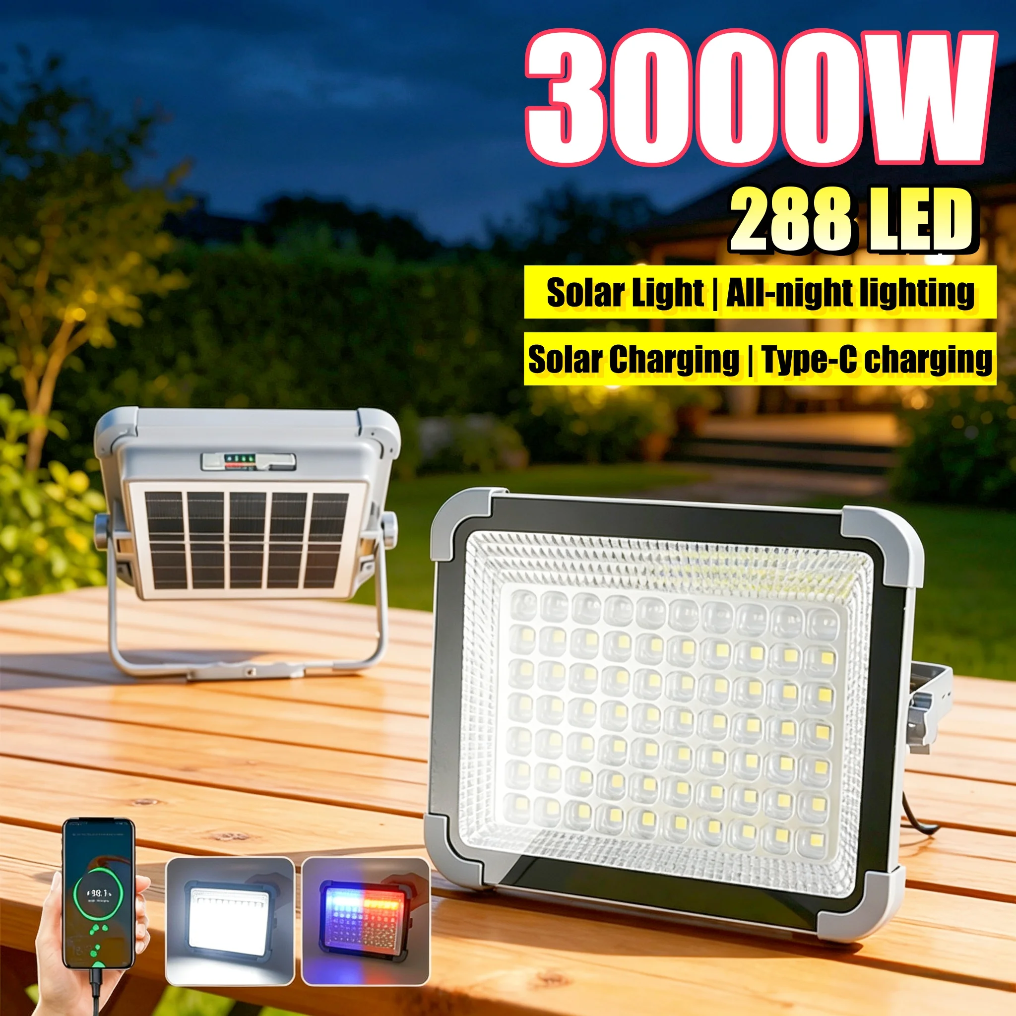 Super Bright 3000W LED Outdoor Solar Light Powerful Solar Light External Solarlight Emergency Camping Hanging Lantern cottage