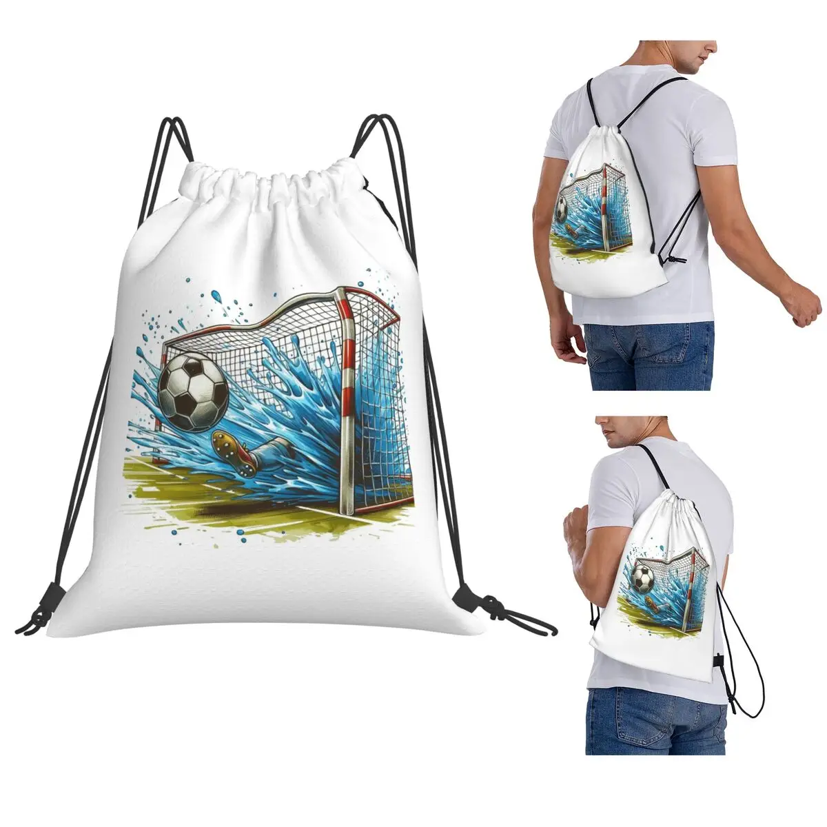 Goal During A Soccer Match Backpacks Fashion Drawstring Bags Storage Bag Book Bags for Man Woman Students