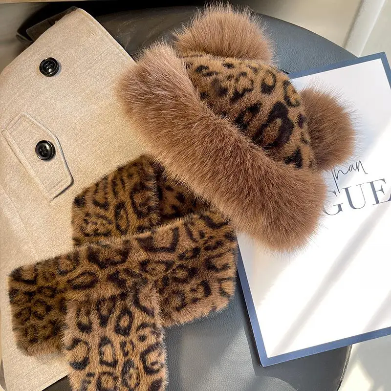 النساء ليوبارد طباعة أفخم وشاح الشتاء رشاقته الفراء عبر طوق وشاح في الهواء الطلق يندبروف فو الفراء والأوشحة لينة فروي الرقبة أدفأ