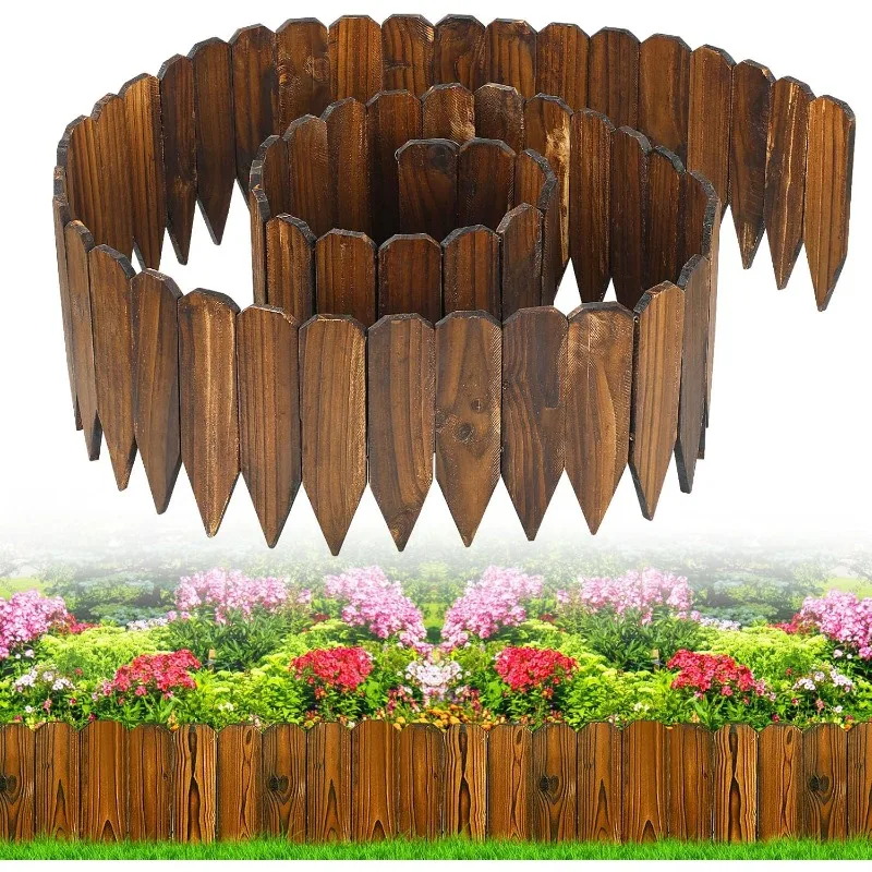 

Rustic Pine Wood Garden Fence - 13.1ft L*12in H Easy to Install Sturdy Wooden Landscape Edging Border, No Fading Planter Fencing
