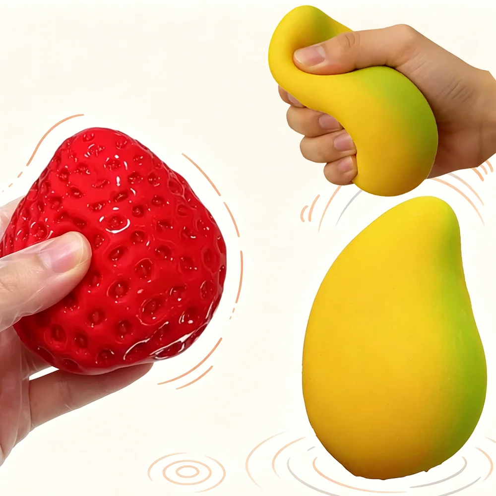 Hot Sale Strawberry Mango Squishy Fidget Toy Stress Relief Toy For Office & Party Favors Squeeze Gift