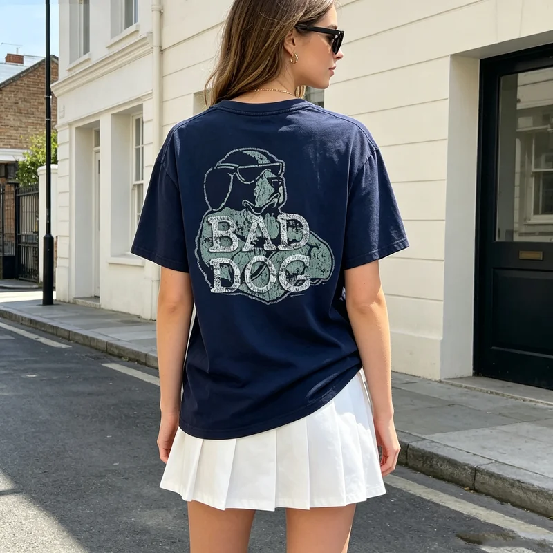 Vintage Bad Dog Tee Women Dog Sunglasses Back Print Casual Short Sleeve Shirt for Dog Lovers  Y2k Top Harajuku Unisex