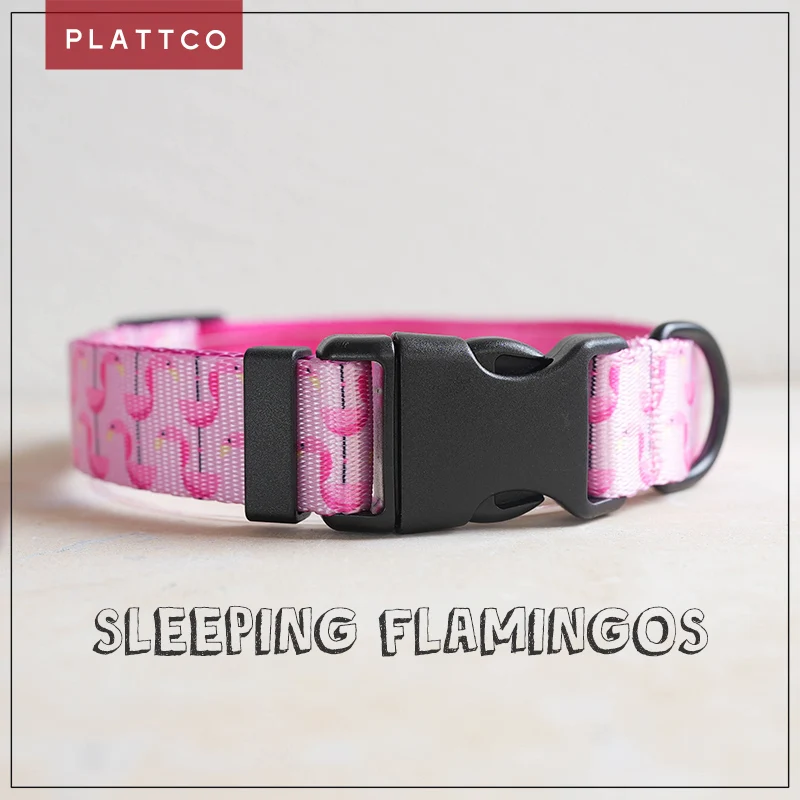 

PLATTCO уникальный дизайн SLEEPING FLAMINGES экологически чистый дышащий ошейник для больших и средних собак 5-размерный PDC313