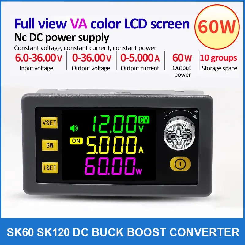 Sk60 sk120 dc buck boost conversor cnc ajustável regulado fonte de alimentação de laboratório tensão constante corrente módulo de carga solar