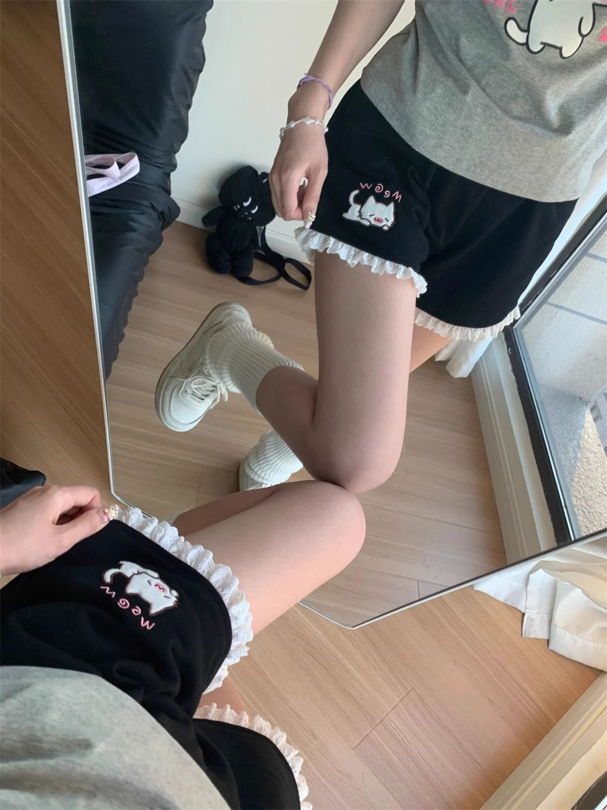 Women Print Cute Shorts Pantalones Kawaii Loose Casual Cutecore Bottoms Fashion Elastic Waist Summer Wide Leg Short Pants