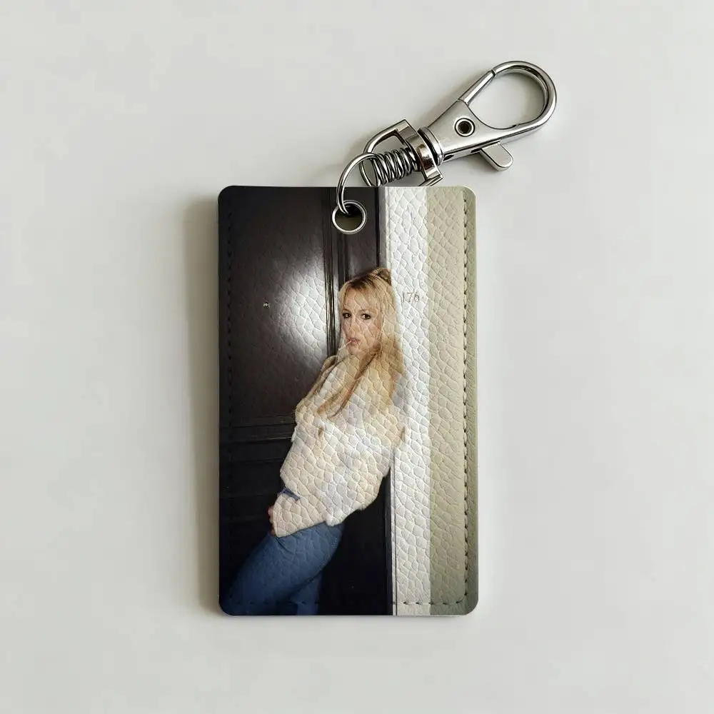Singer B-Britney S-Spears Card Case Leather Card Holder Keychain Key Ring Door Access Tags ID Card Case Keychain