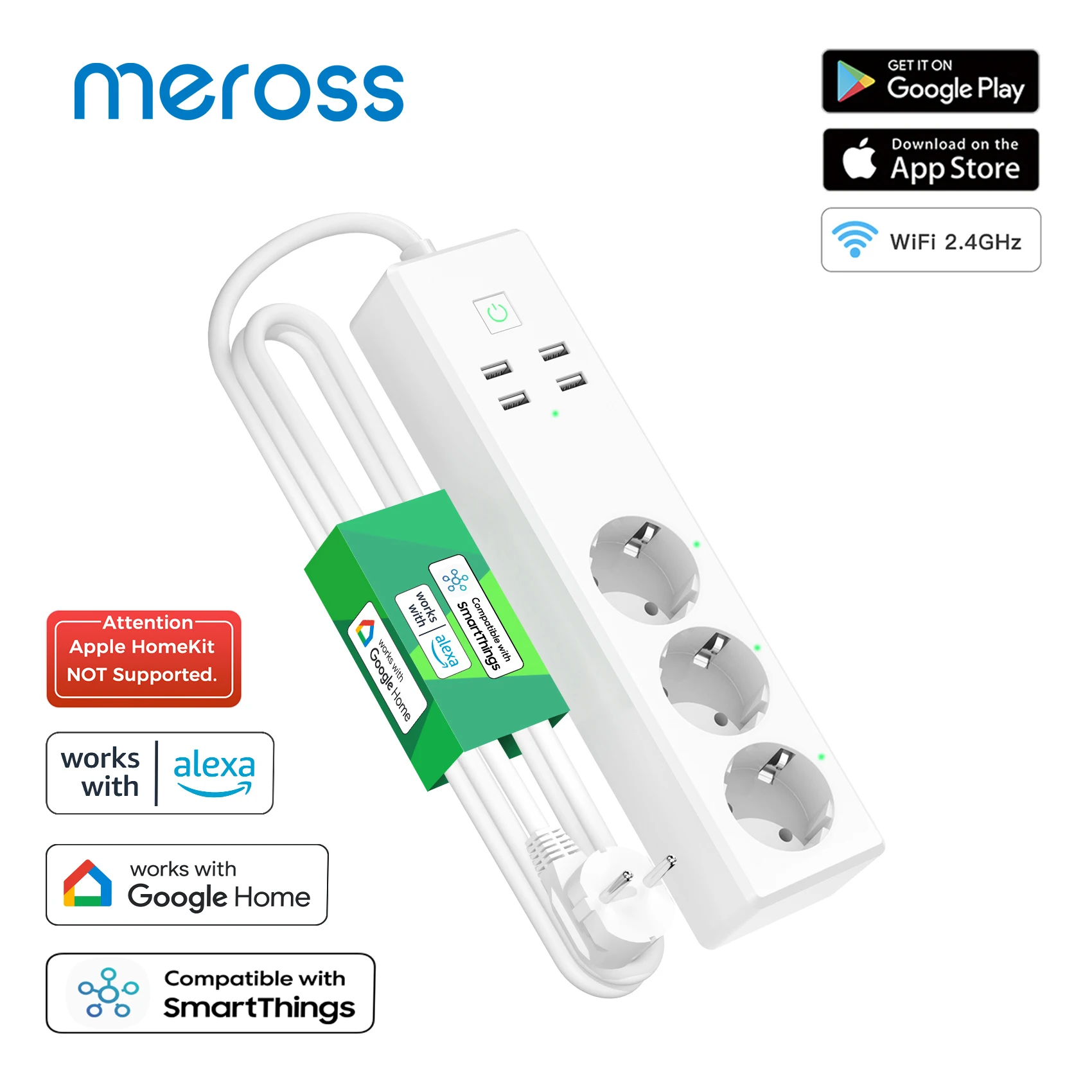 Meross Smart Power Strip WiFi Surge Protector EU Plug Power Socket Support Alexa Google Assistant SmartThings