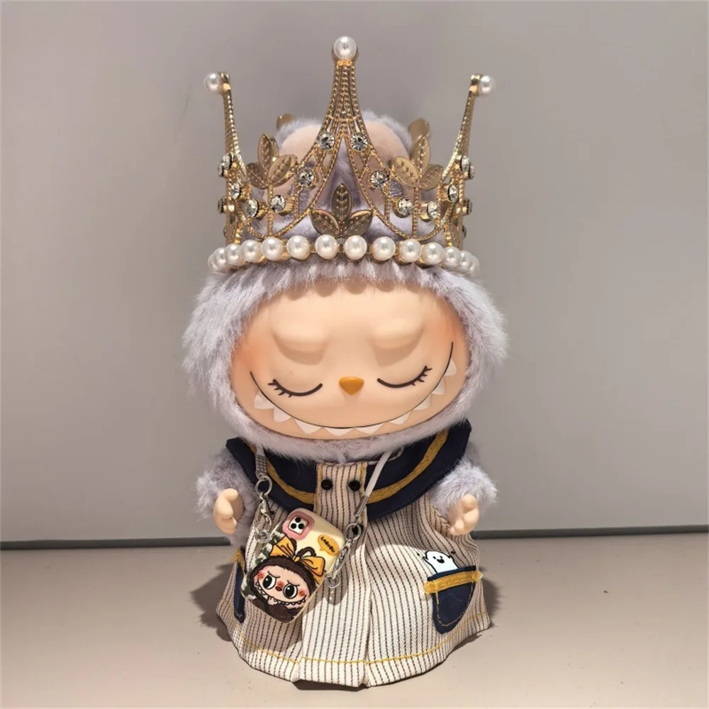 Novo para roupas de boneca labubu v1 v2 v3 geração labubu saia listrada com coroa roupas labubu com acessórios sem boneca