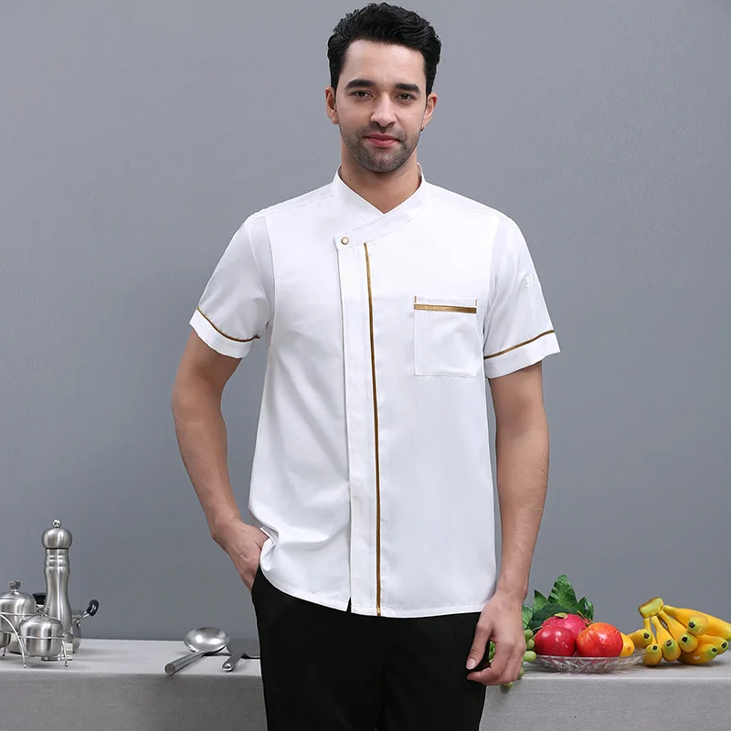 

Унисекс пальто шеф-повара с короткими рукавами куртка шеф-повара для мужчин и женщин черный, белый, синий, униформа, ресторан, кухня, кулинария, рабочая одежда