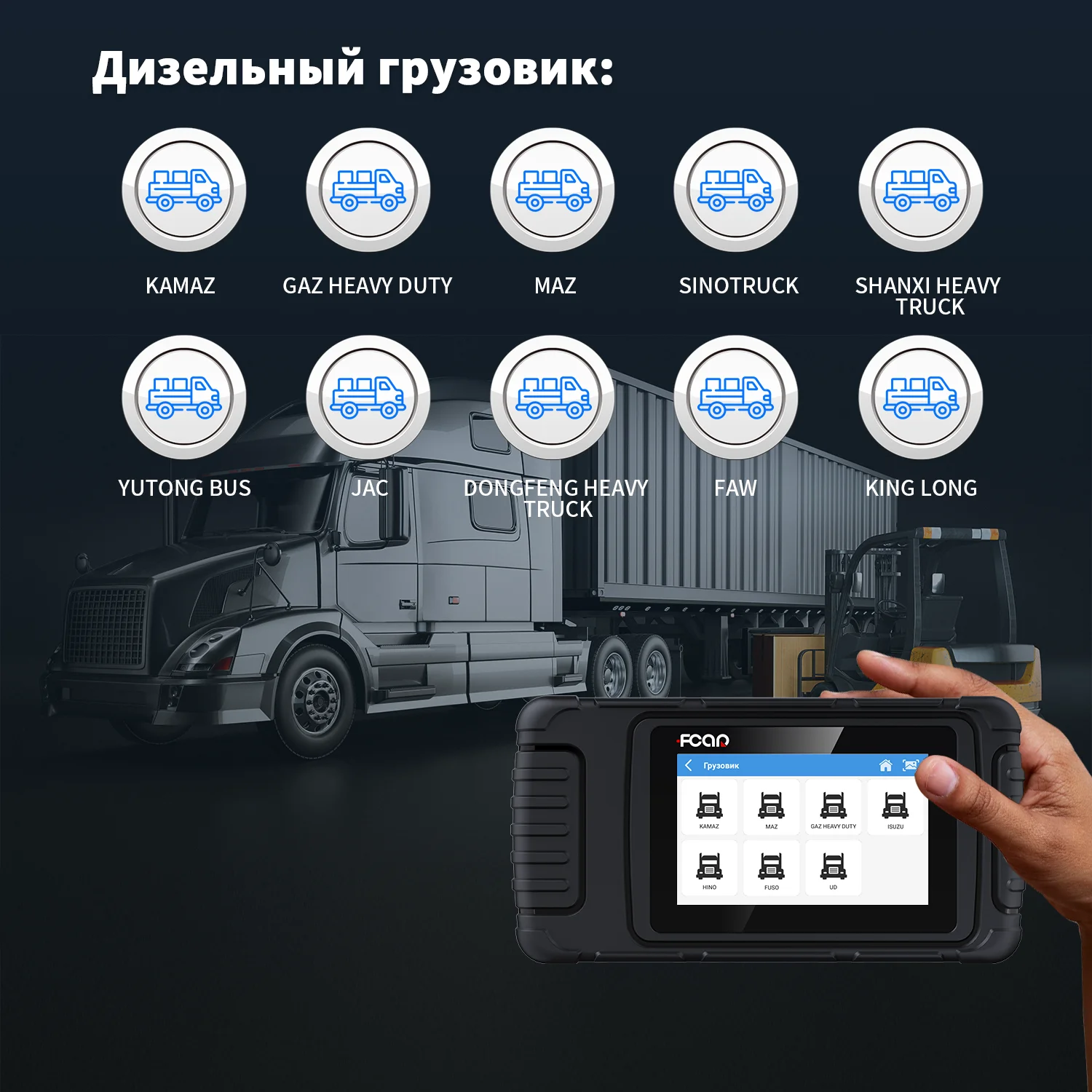 2023 Fcar HDS700 OBD2 Scanner Code Reader Live Data For China Heavy Duty Trucks Russian Mini Diagnostic Tool Free Update