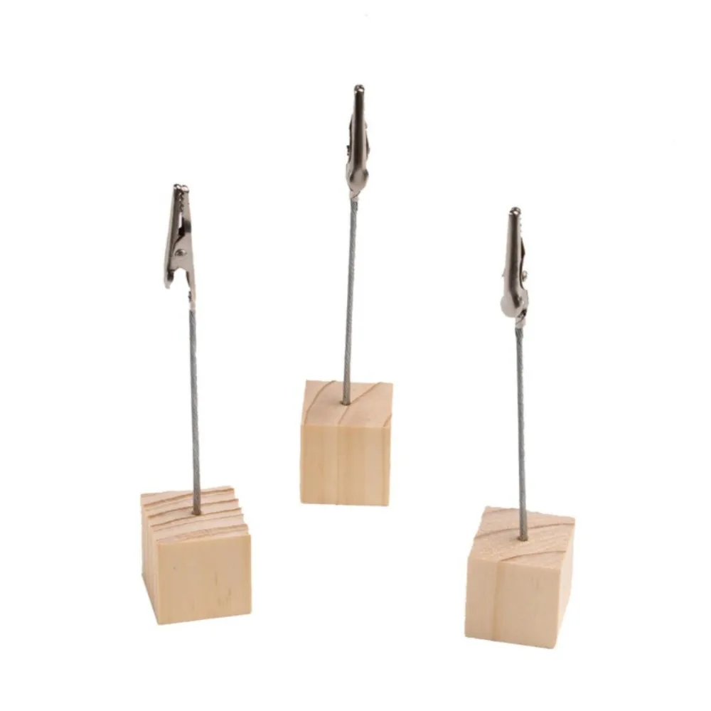 

11cm Place Card Holders With Alligator Clip And Wooden Cube Base, Set Of 50pcs