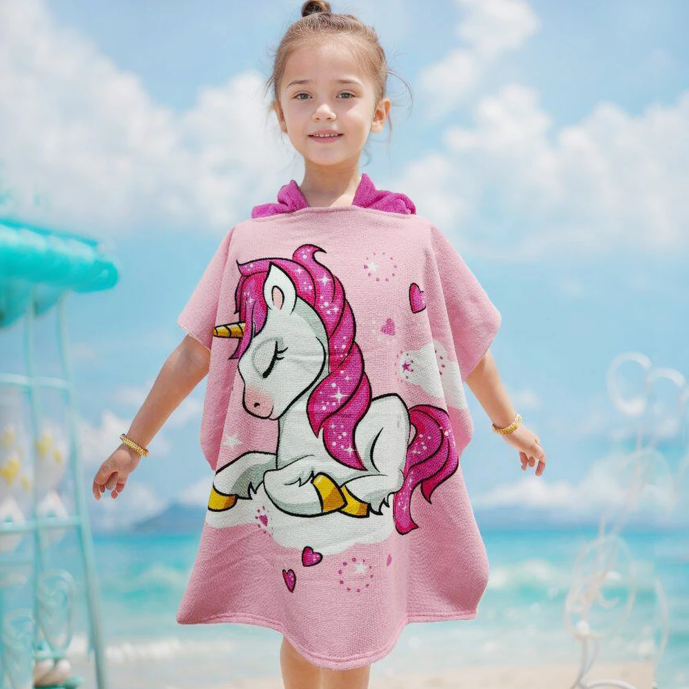 Children Bathing Stuff Kids Hooded Cape Towel Boy Shark Bathrobe Baby Dinosaur Bath Towel Girls Unicorn Beach Towel Wrap Blanket