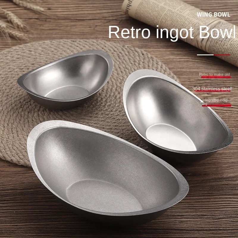 retro vintage made 304 stainless steel ingot bowl, boat shaped bowl, commercial fruit snack salad bowl, customized nostalgia