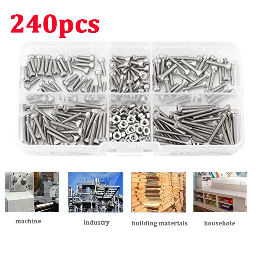 

210 pcs M2.5 Stainless Steel Hex Socket Head Screws and Hex Nuts for Machine Fastener Assortment Kit