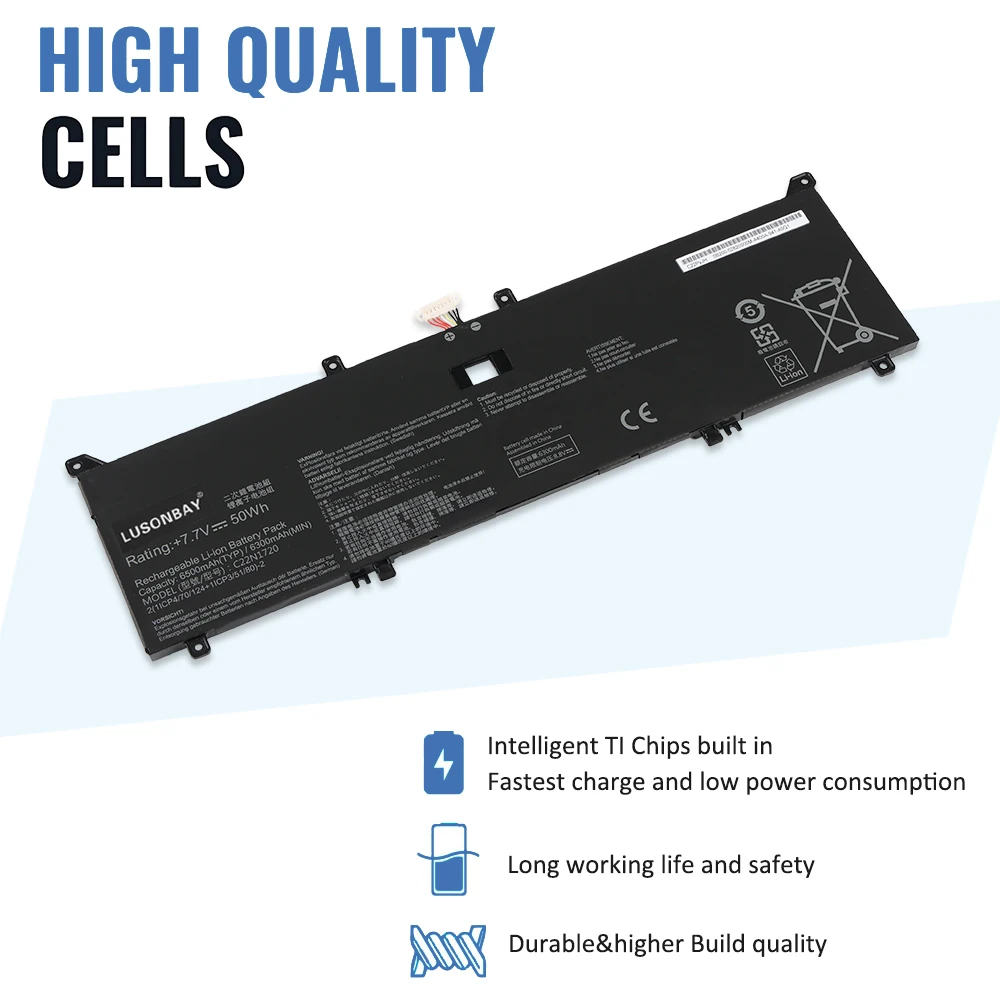 LUSONBAY C22N1720 Laptop Battery For ASUS ZenBook S UX391 UX391FA UX391UA UX391FA-AH001T Series Notebook 7.7V 50WH Fast Delivery
