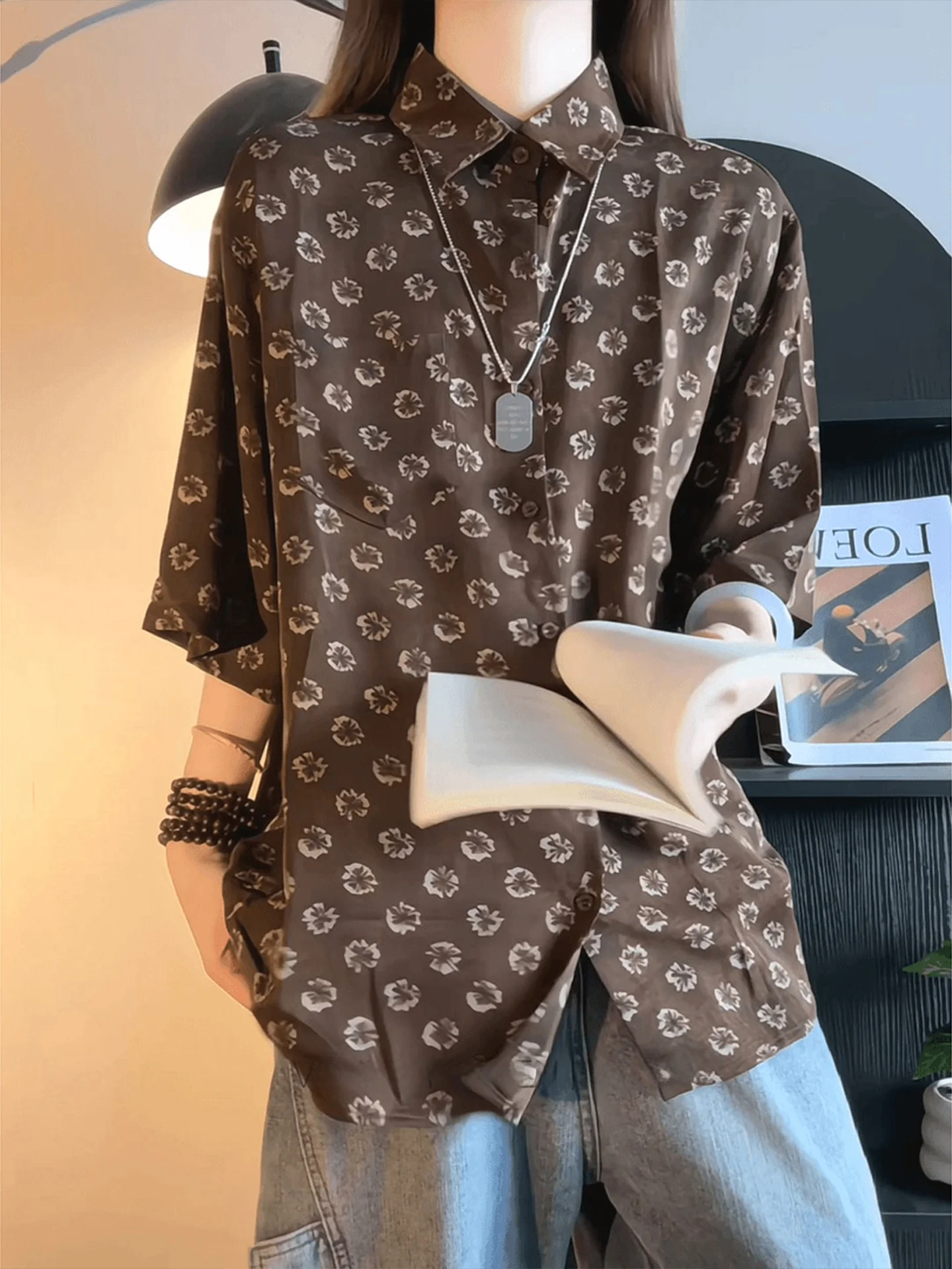 Men's Floral Print Shirt Lightweight Short Sleeve Loose Fit Summer Casual Wear Cool Sensation Half Sleeve  Neck Design