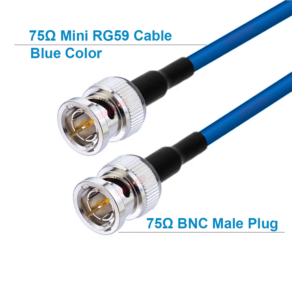 1PCS 75Ohm Blue Mini RG59 Cable 75-2.5 1855A Pigtail BNC Male to BNC Male/Female for HD-SDI 3G-SDI 4K Video Camera CCTV