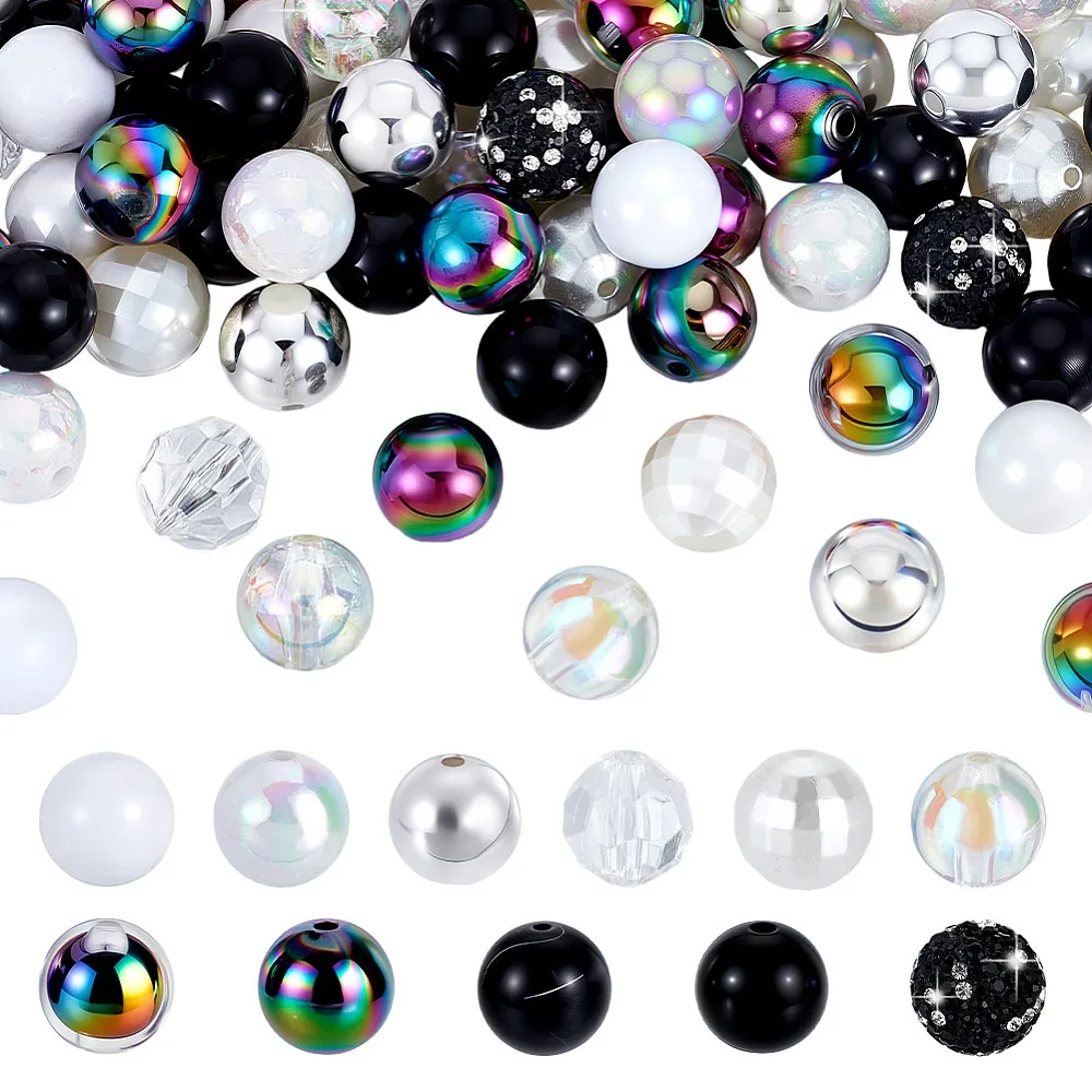 102Pcs 11 Styles Round Beads Kits Including Polymer Clay Pave Rhinestone Beads Beads and Acrylic Beads Mixed Color 15~16mm