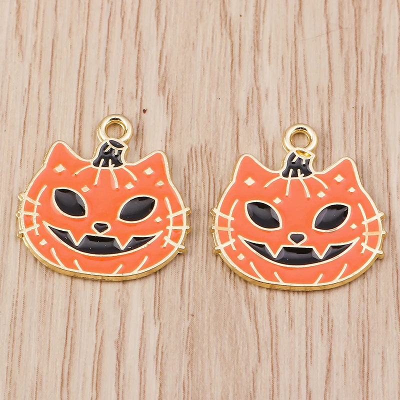 10 stücke 15x20mm Cartoon Emaille Halloween Kürbis Katze Charms Anhänger für Schmuck Herstellung Ohrringe Halsketten DIY Handwerk liefert – Detail 5