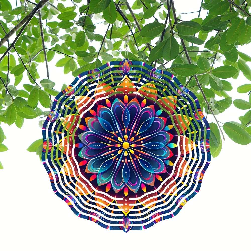 3D Colorful Mandala Wind Spinner 360 Rotating Hook Floral Design for Garden Porch Patio Christmas Thanksgiving Decor