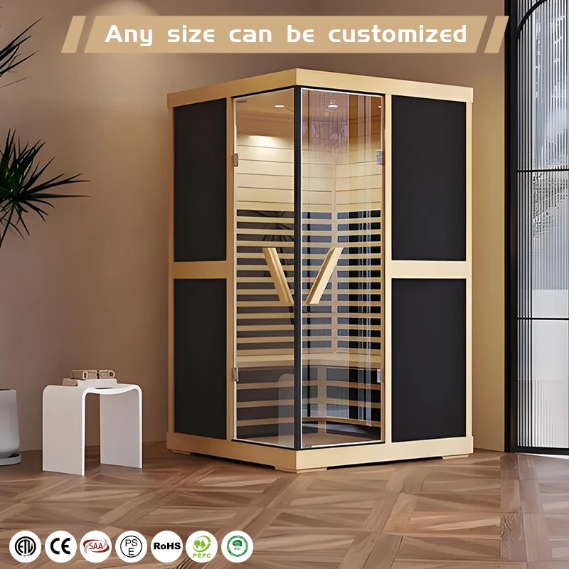 3-Person Indoor Sauna With Infrared Red Light Therapy Electric Solid Wood Heating For Gym Apartment Bedroom Living Room Use 220V
