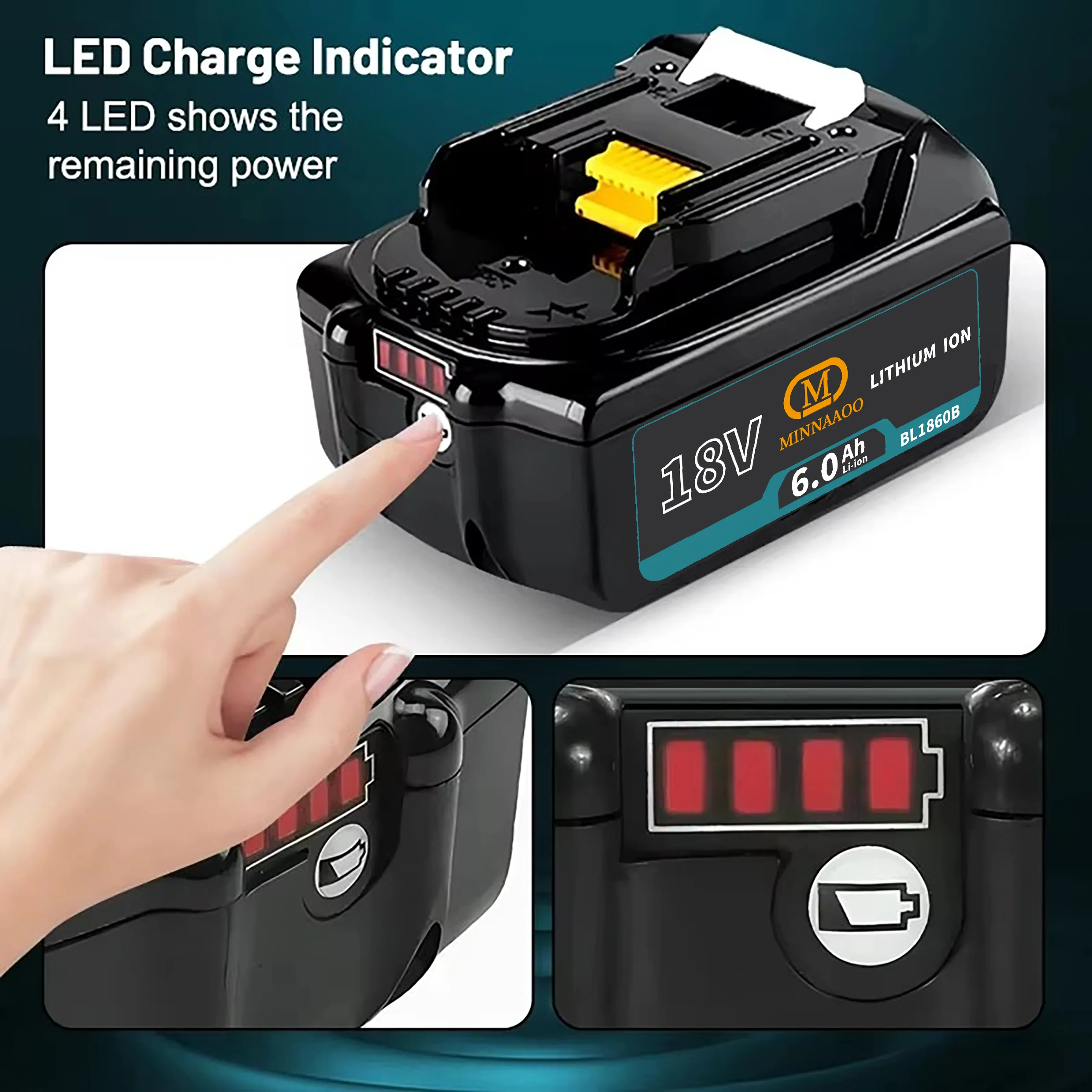 

100% Original For Makita 6Ah Battery,18V tool battery for Makita drill DJV182 DGA404 DTD173 DDF487 DTW700 6Ah Lithium battery