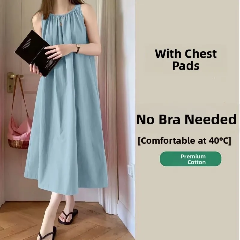 

Cloud Cotton Strap Sleep Dress Women's Summer Youth Sleeve Vest Midi Skirt Summer Outdoor Wear Dress Home Clothes Nightgown