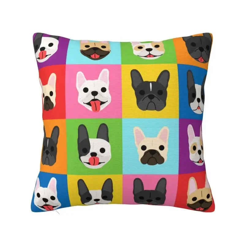 

Pop Art Style French Bulldog Faces Throw Pillow Covers Home Decor Frenchies Dog Pet Gift Outdoor Cushions Square Pillowcase