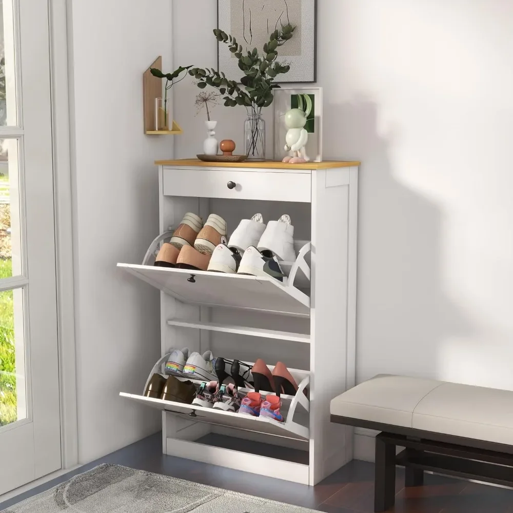 

Pet-proof Shoe Storage Cabinet with 2 Flap Drawers, Vertical Shoe Rack, Shoe-shelf, Shoes Organizer Stand, Home Furniture