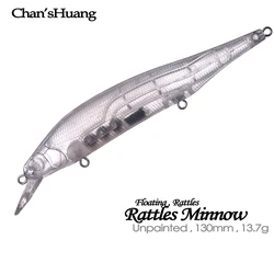 Chan’sHuang 20PCS Unpainted Blanks Transparent Bait 13cm 13.7g Floating Rattles Minnow DIY Handmade Artificial Fishing Lure Tack
