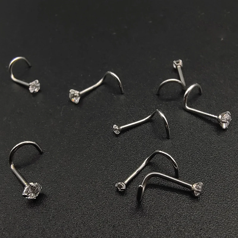 Cubic Zirconia Nose Piercing Jóias, Nariz Studs, I L Shaped Cristal Brilhante, Osso Nostril Piercing Jóias, 1.5 2 2.5 3mm, 8pcs