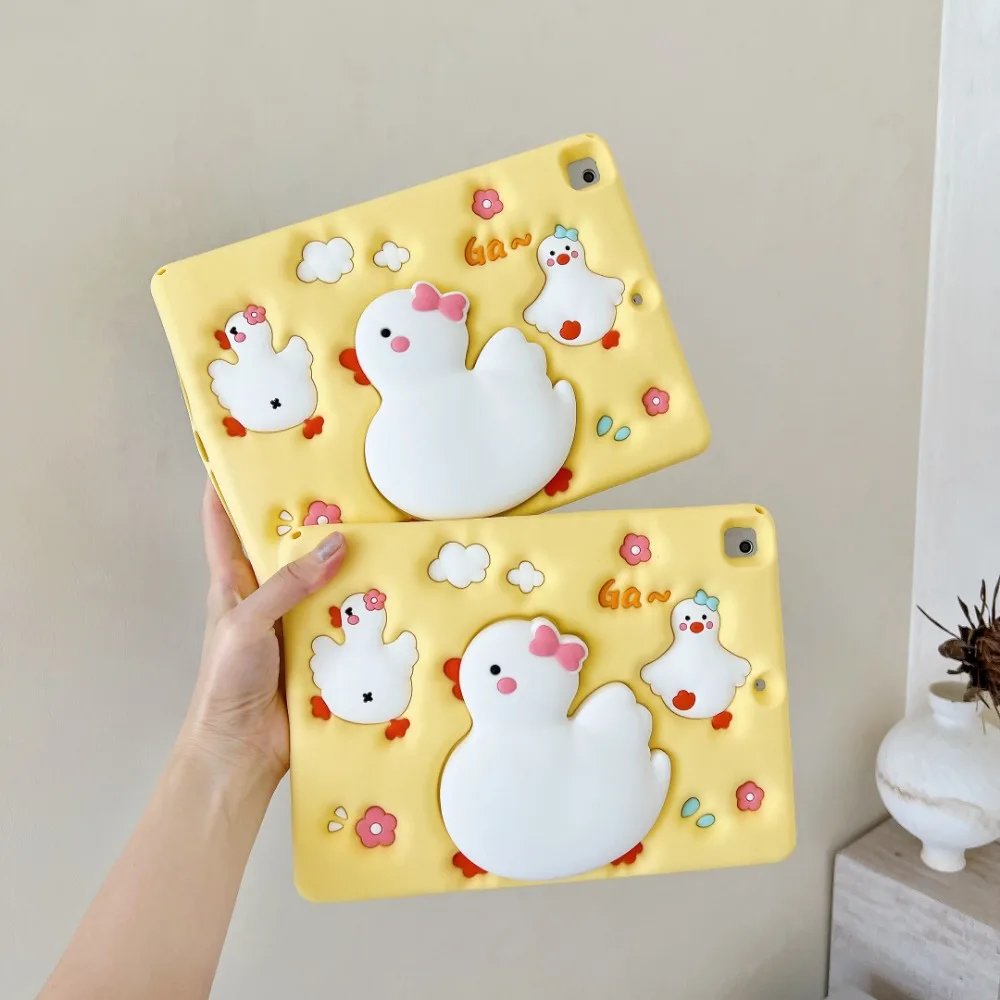 Kids Case for Xiaomi Redmi Pad SE 11 inch 2023 Pad 6 5 Pro Silicone Cartoon Tablet Cover Built in Creamy Yellow Duck Bracket