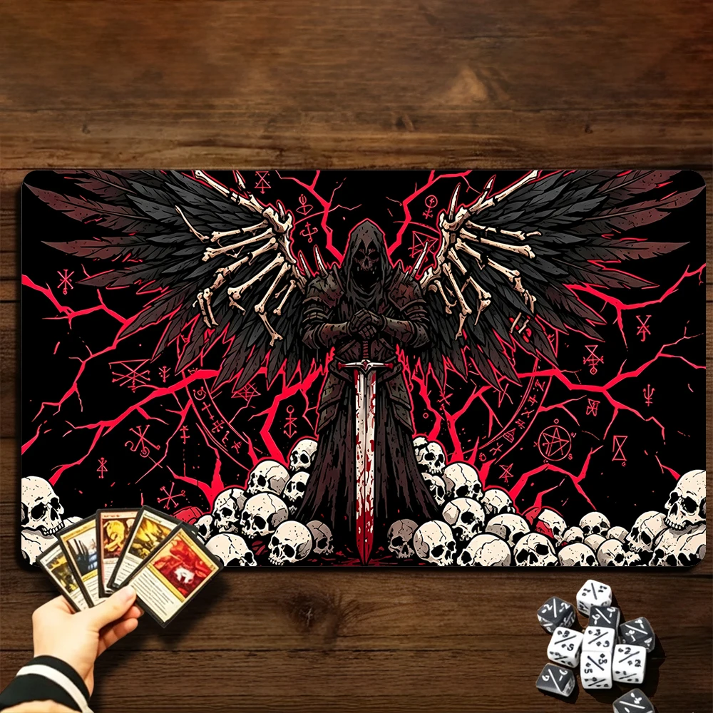 Red Rune Skeleton Warrior TCG Playmat Magic Playmat Gathering Gaming Mat with Stitched Edge Anti-slip base Trading Card Game