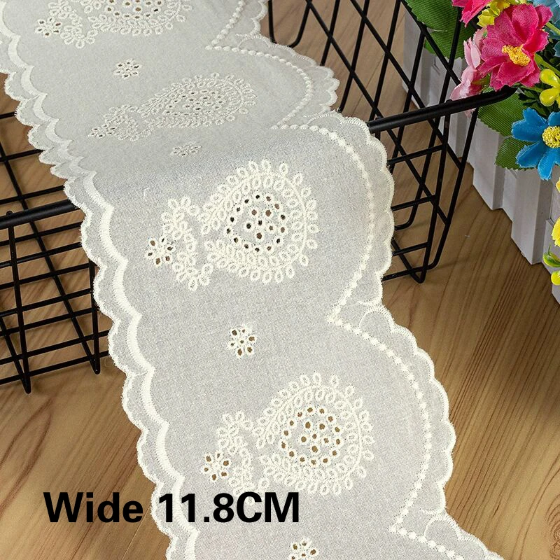 High Quality Beige Cotton Hollow Embroidery Flower Ribbon Lace Fabirc Handmade DIY Material Curtains Dress Fringe Decor