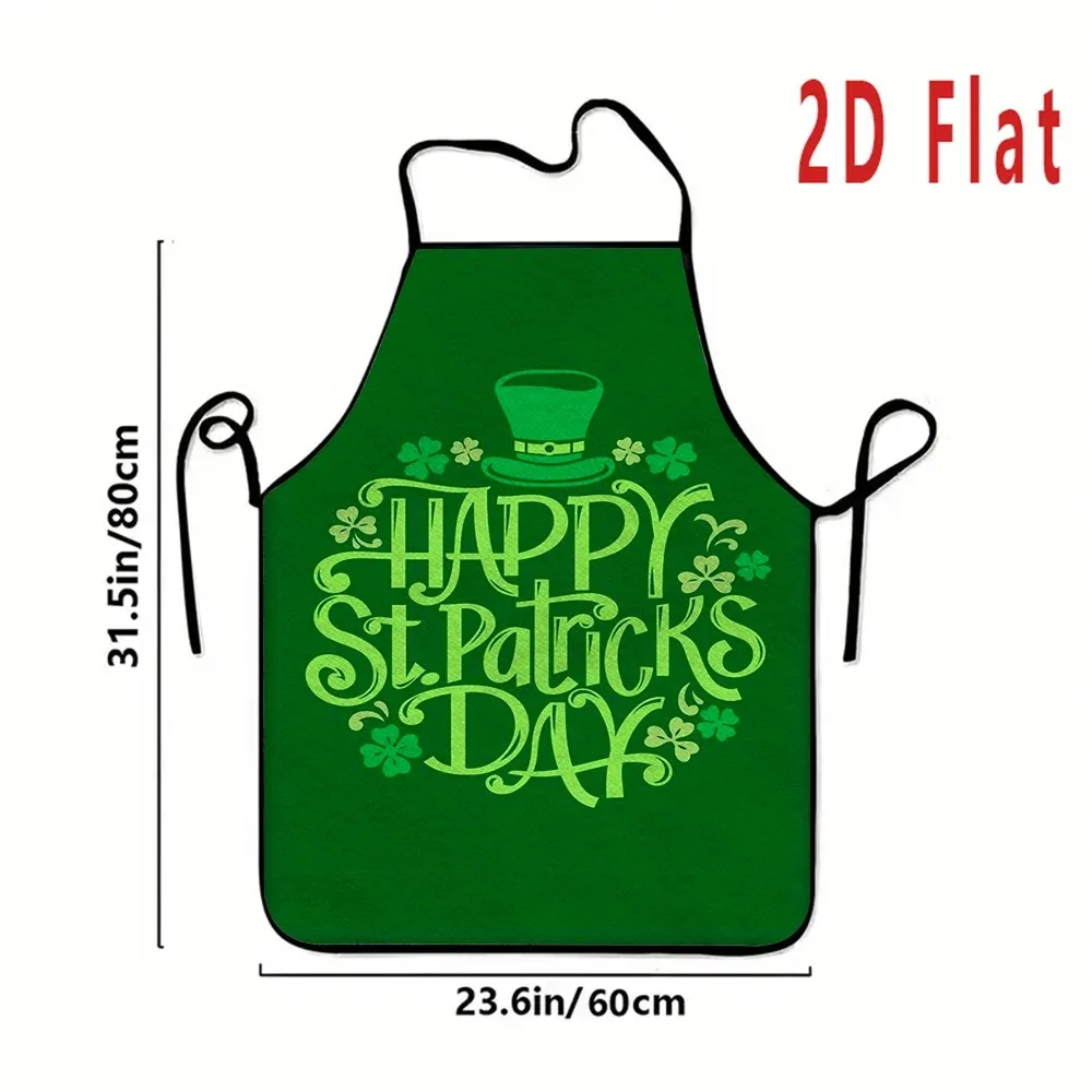 Happy St Patrick Day Apron Cute Green Leprechaun Cat Shamrock Print Kitchen Cooking Baking Bib Peach Skin Pinafore Women Kids