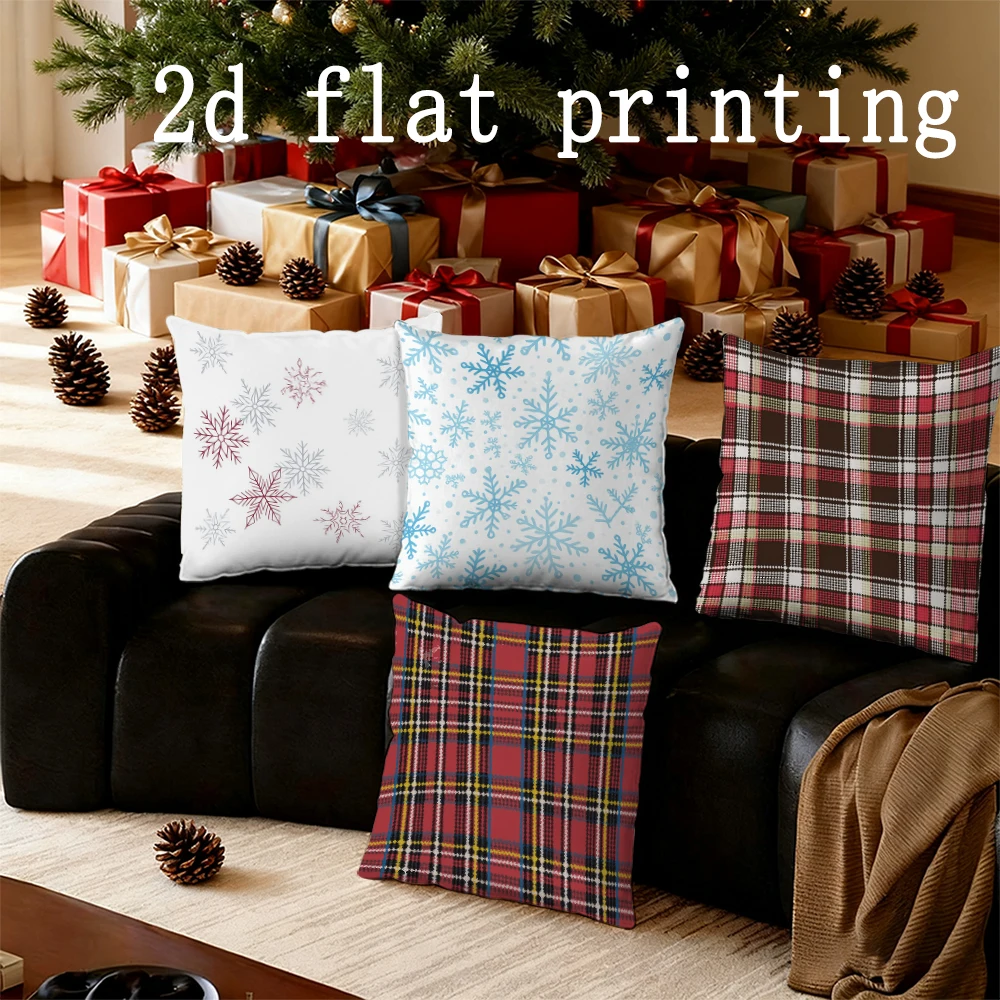 

Домашний декор, праздничные чехлы на подушки со снежинками и клетчатой ткани, подходящие для дивана, спальни, автомобиля, наволочки, прямоугольная подушка для спины