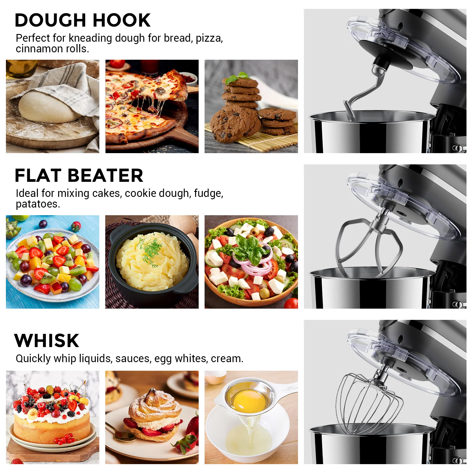 Factory Customization Multifunction Household Kitchen Dough Electric Cake Aid 4.5L 5.5L SUS304 Machines Stand Food Mixers