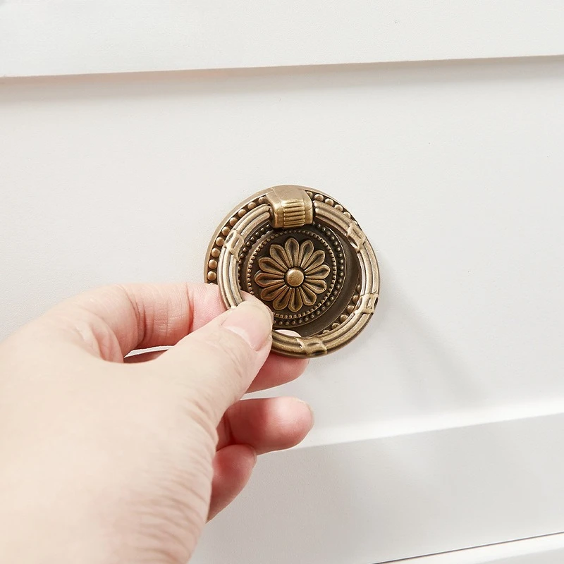 European creative retro brass handle French bronze light luxury hanging ring drawer kitchen cabinet wardrobe