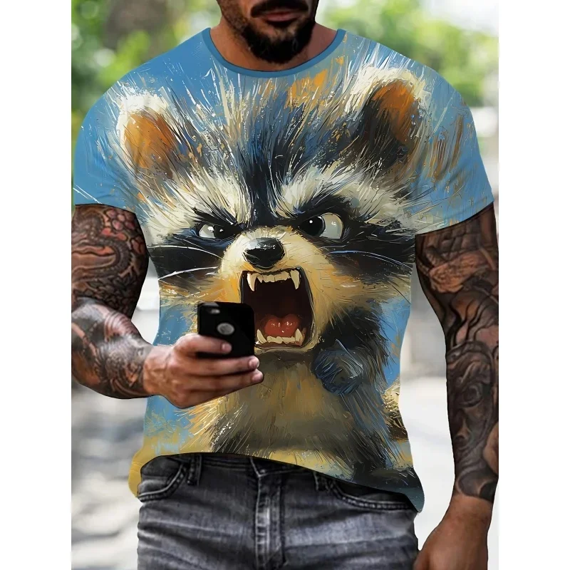 3D Printed Mouse Cheese Raccoon T-Shirt For Men Cartoon Animal Pattern Tees Summer Loose Round Neck Tops T Shirts Short Sleeves