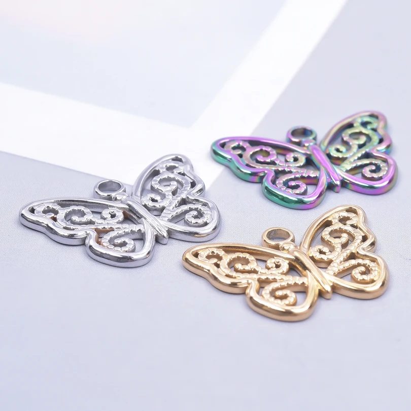 5pcs/Lot Stainless Steel 3 Color Hollow Butterfly Charm For Jewelry Making DIY Necklace Pendant Jewellery Accessories Wholesales