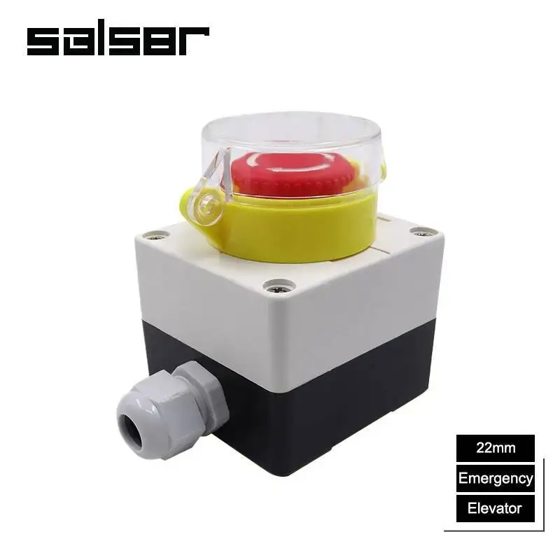 

22mm Emergency Stop Push Button Switch With Protect Shield Box Enclosure Case For Elevator Lift Control Industry 1NO1NC 2NC
