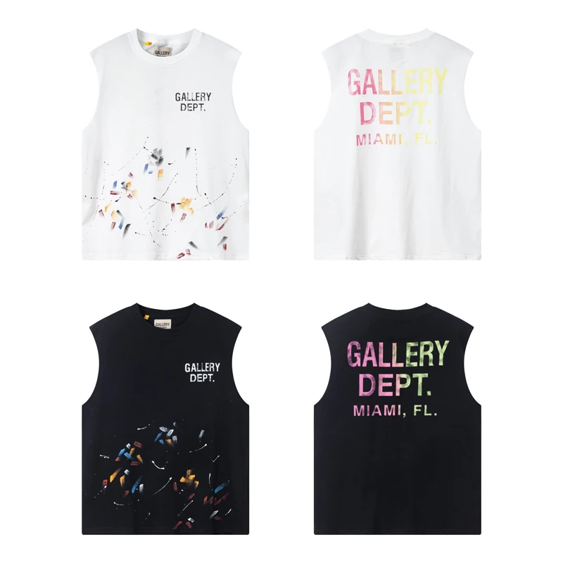 Hand-Painted Graffiti Splatter Ink Sleeveless T-Shirt American High Street Trend Loose Shoulder Vest Breathable Cotton Youth ...
