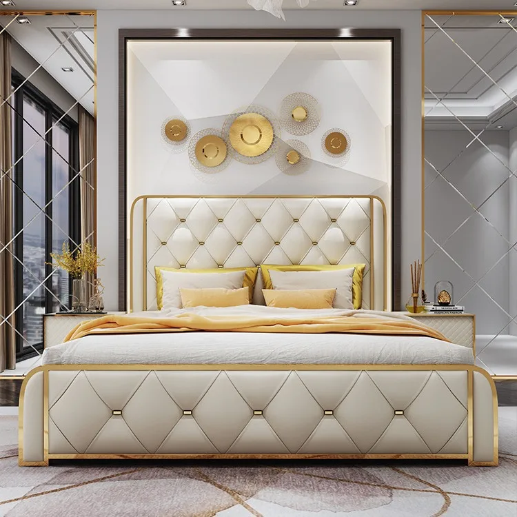 

！@Modern Queen King High Quality Up-holstered Beds Bedroom Furniture Sets Leather Bed Imported Luxury Storage Bed Massage Royal